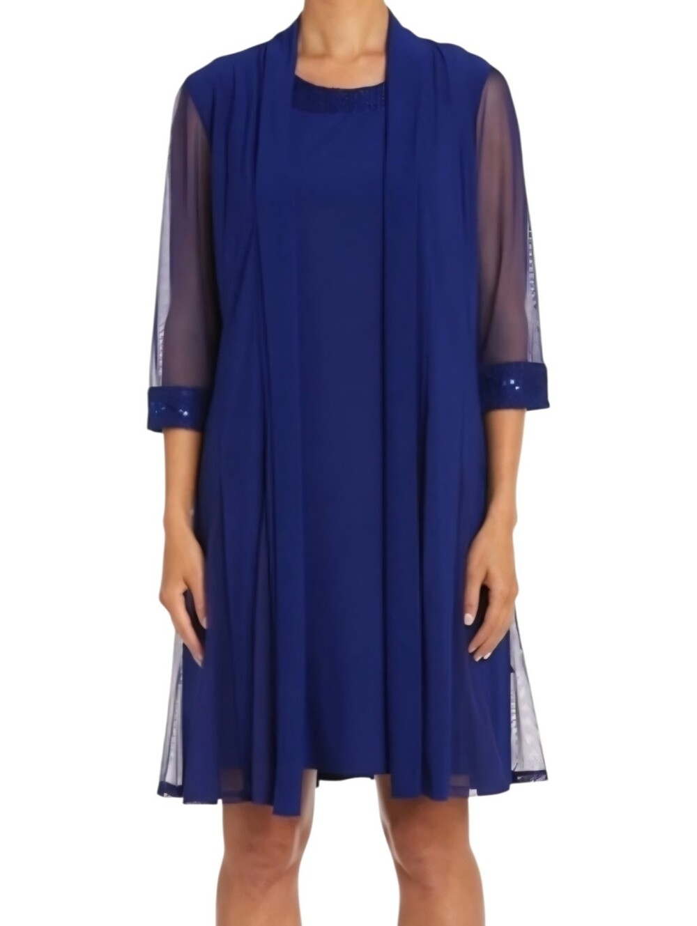 R & M Richards Royal Blue 2 Pc Set Shift Dress With Jacket Formal Wedding Sz 16